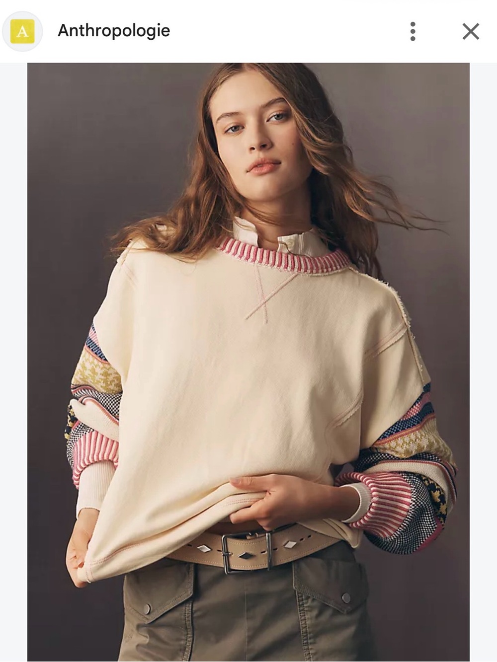 Anthropologie Pilcro Fair Isle Sleeve Sweatshirt Ivory Multicolor Size Medium